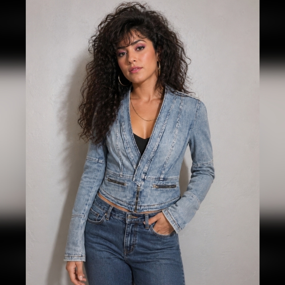 Vintage GUESS Jean Zuppered Studs High Low Jacket Small
